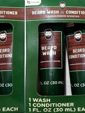 B-Pure Sandalwood Scented Beard Wash & Conditioner Set (2-Pack / 2 Tubes